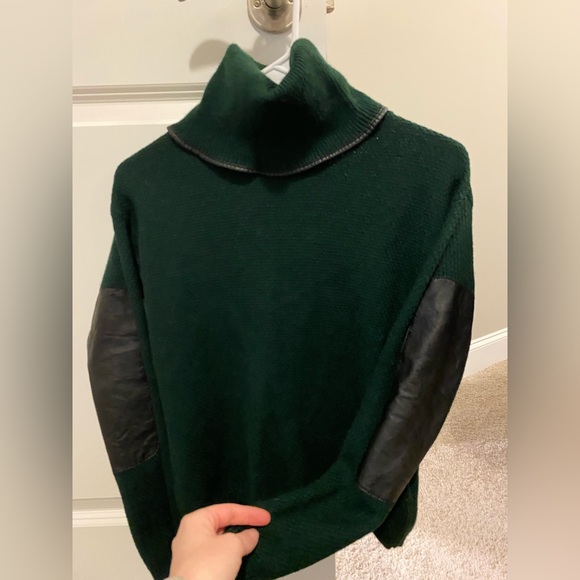 Max Studio Sweaters Roll Neck Hunter Green Sweater With Leather